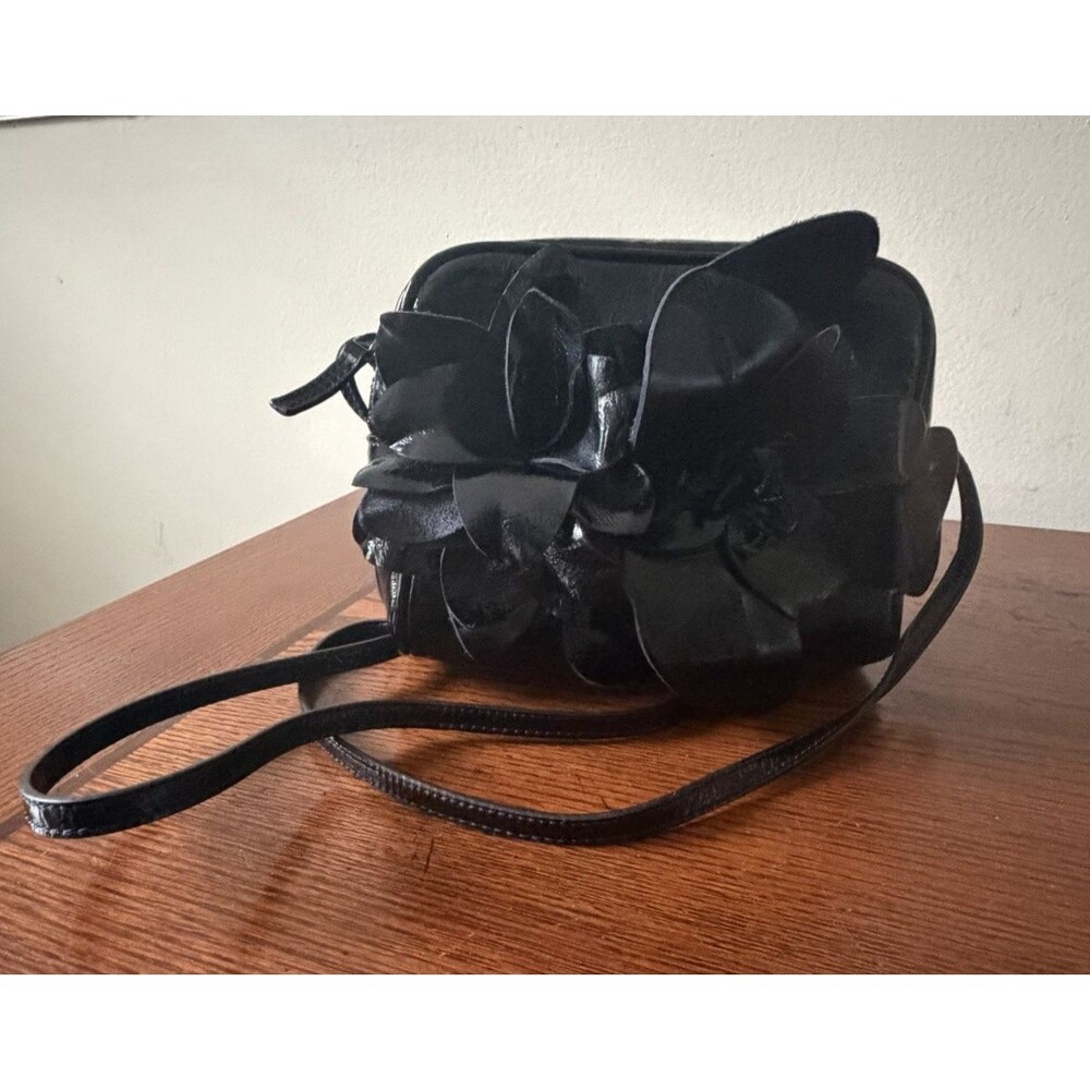 Zara Black Leather Flower Crossbody Bag Purse